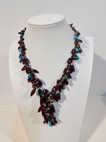 Vintage Cherry & Turquoise beaded Necklace 18"
