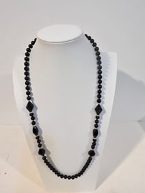 Vintage Black onyx beaded Necklace 30"