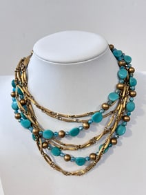 Vintage gold tone Turquoise Necklace 12"