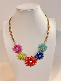 Vintage colorful floral flower pendant Necklace 19"