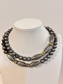 Vintage grey acrylic bead Necklace 36"