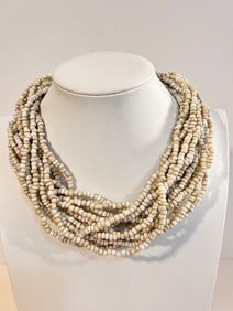 Vintage Necklace white beaded multi strand 16"
