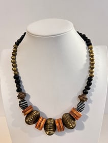 Vintage 1800s brass bead Necklace 17"