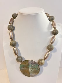 Vintage mother of pearl pendant Necklace 18"