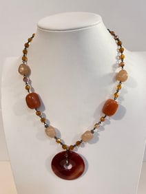 Vintage gem stone donut pendant Necklace 18"