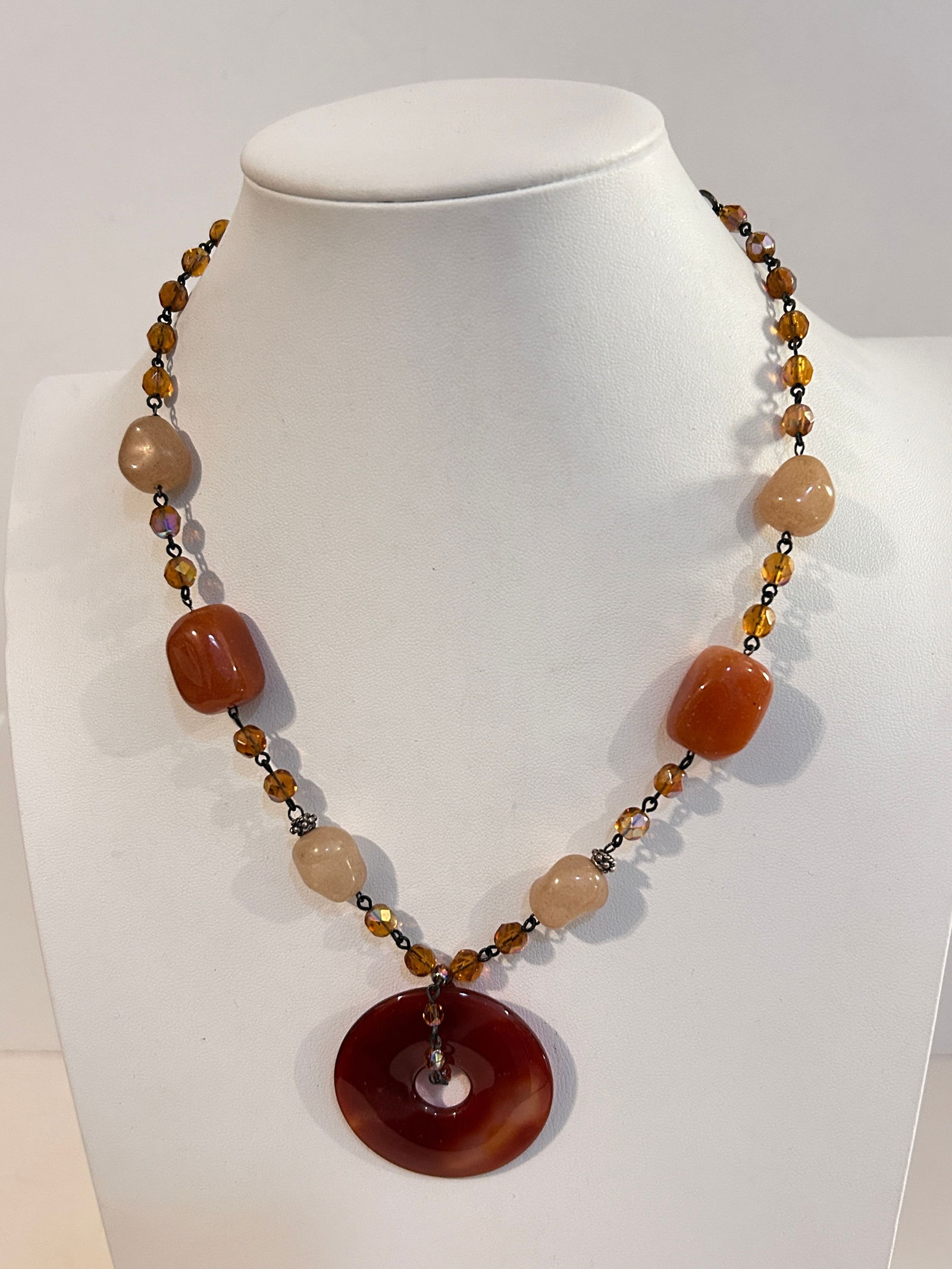 Vintage gem stone donut pendant Necklace 18" (1 of 4)