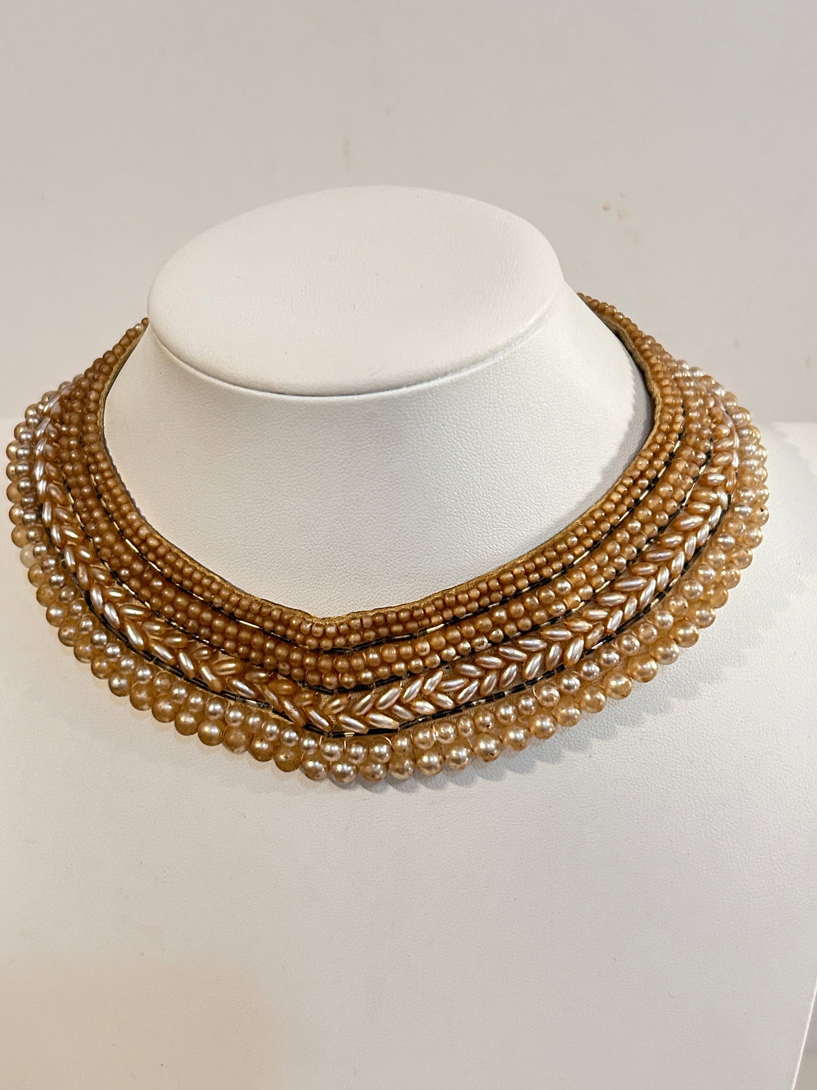 Vintage Hand Made pearl brest plate Necklace choker 11": Vintage Hand Made pearl brest plate Necklace choker 11" Please view all photos as they are part of the description and condition of this Item, Feel free to contact me with questions or picture request