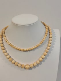 Vintage old white bead Necklace 34"