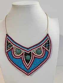 Vintage mini bead chest plate Necklace 12"