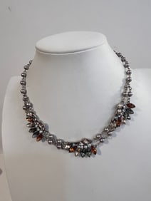 Vintage floral rhinestone pearl 14" Necklace