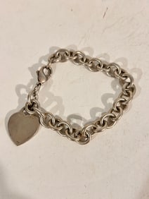 7" Tiffany & Co Heart Tag Toggle Blank Charm Bracelet in Sterling Silver