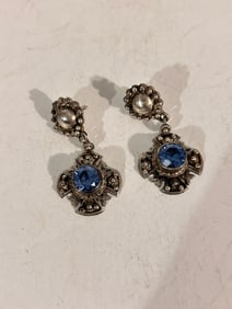 Vintage Sterling Silver Celtic Cross Topaz Earrings