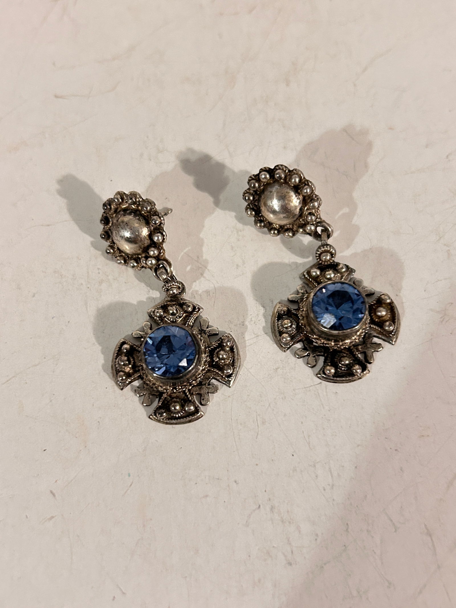 Vintage Sterling Silver Celtic Cross Topaz Earrings (1 of 5)