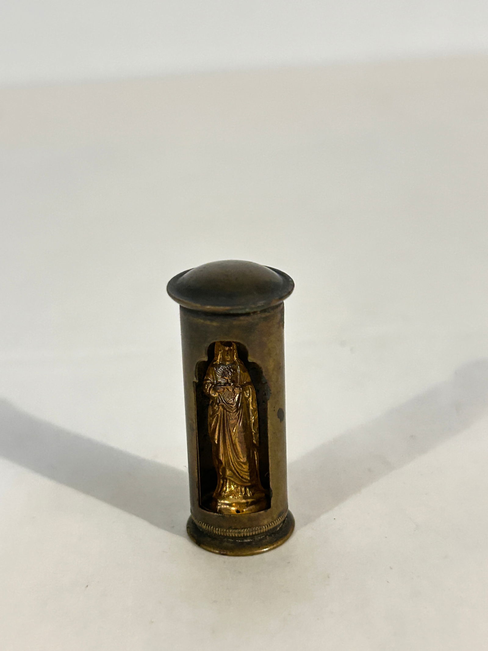Vintage Brass mini capsul 1 3/4" Mother Mary Christian Blessed Mother Catholic (1 of 5)