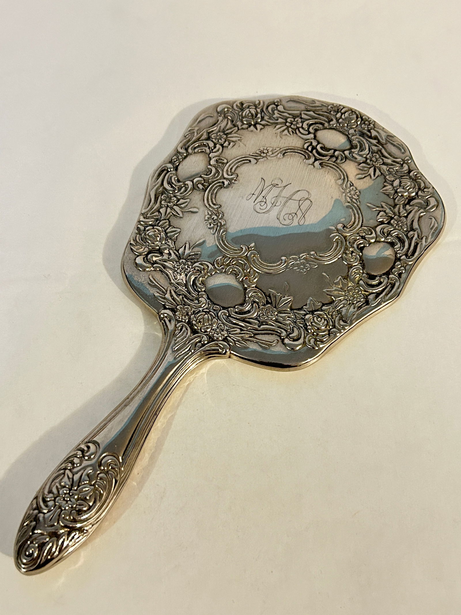 Vintage hand held Silver Mirror engraved (1 of 5)