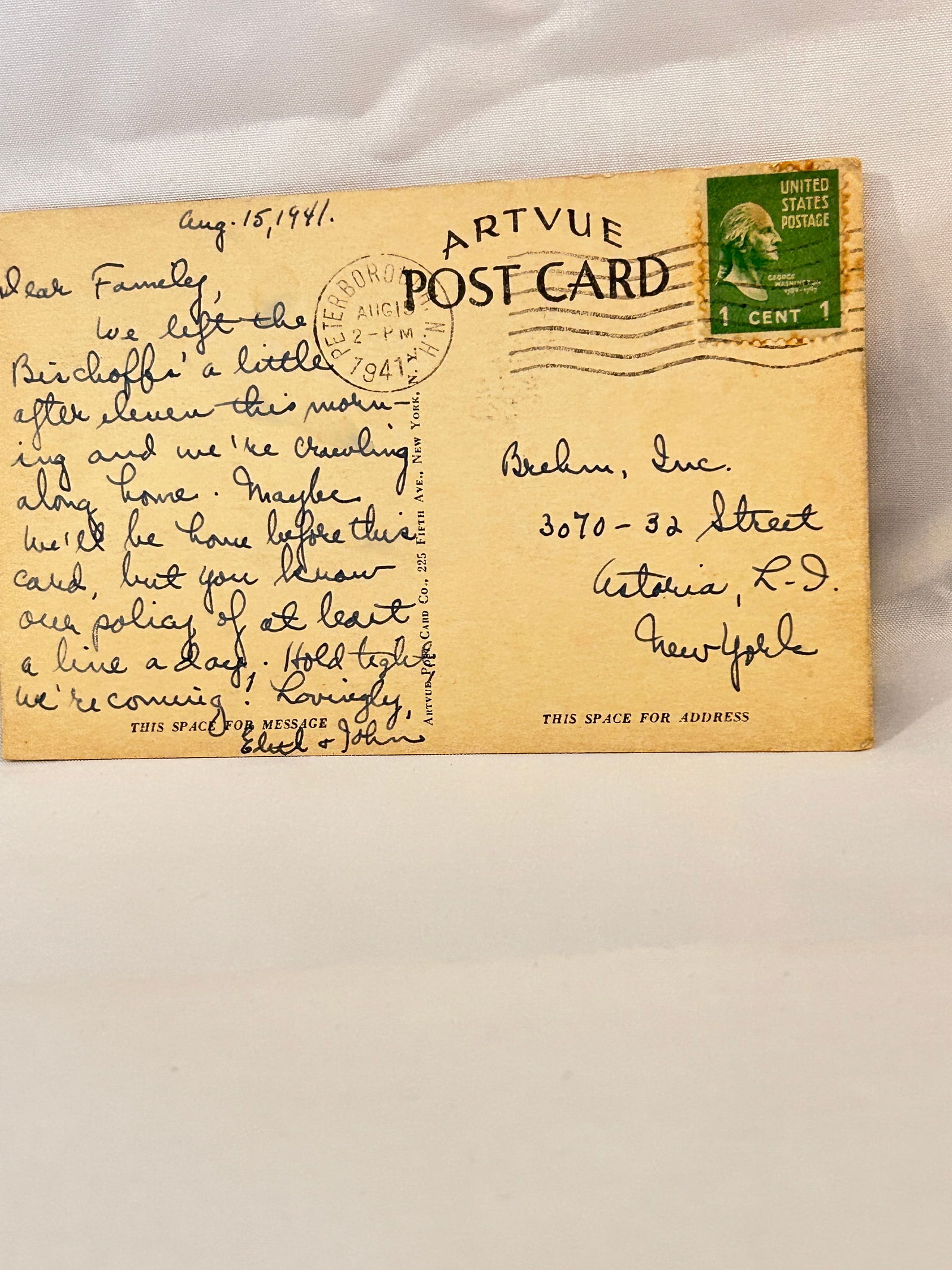 Vintage 1941 Post Card: Vintage 1941 Post Card Please view all photos as they are part of the description and condition of this Item, Feel free to contact me with questions or picture requests! Used Item AS IS