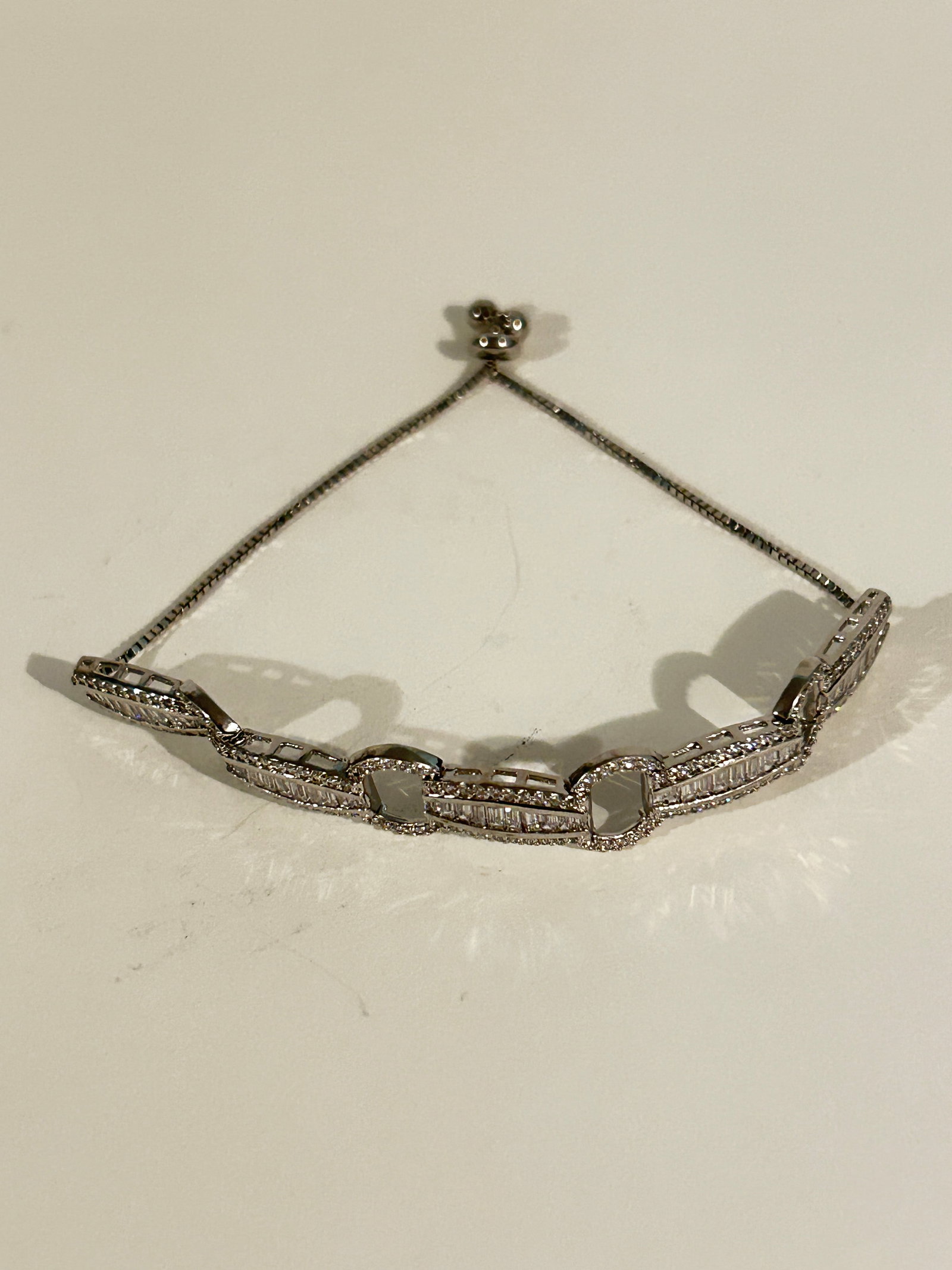 Vintage Sterling Silver adjustable rhinestone Bracelet 8" (1 of 4)