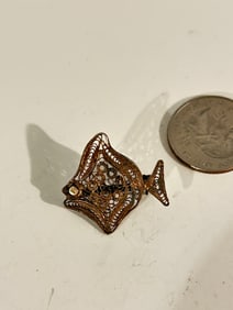 Vintage Sterling Silver fish filigree Brooch