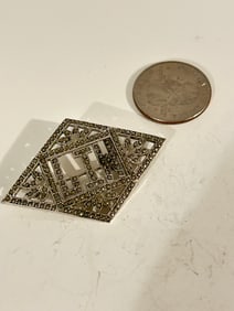 Vintage Sterling Silver marcasite LIW Brooch