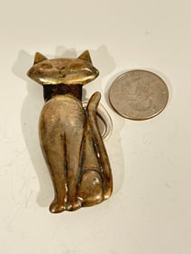 Vintage Sterling Silver heavy cat signed Brooch