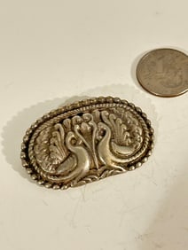 Vintage Sterling Silver heavy 1800s peacock bird Brooch