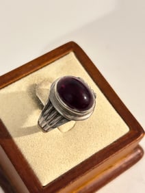 Vintage Sterling Silver Amethyst Modernist Ring sz 12