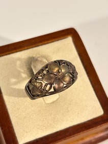 Vintage Sterling Silver filigree floral Ring sz 9