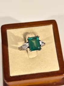 Vintage Sterling Silver Jadeite Ring sz 8