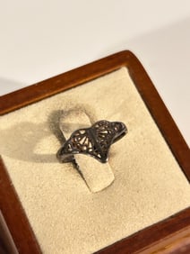 Vintage Sterling Silver filigree heart Ring sz 6