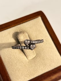 Vintage Sterling Silver Pandora double Heart Ring sz 7