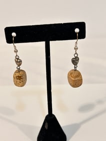 Vintage Sterling Silver gem stone heart Earrings