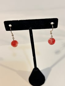 Vintage Sterling Silver pink glass Earrings