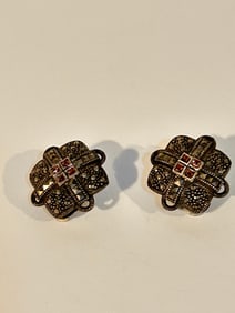 Vintage Sterling Silver Amethyst marcasite Earrings