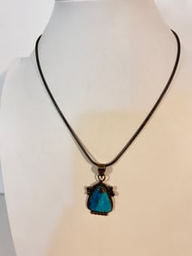 Vintage Sterling Silver Turquoise Pendant EYD Necklace 17"