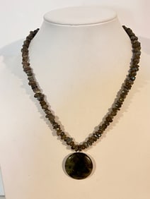 Vintage Sterling Silver gem stone pendant Necklace 17"