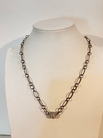 Vintage Sterling Silver chain link rhinestone Necklace 18"