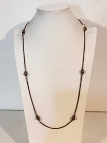 Vintage Sterling Silver rope bead signed M in box Necklace 30"