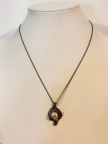 Vintage Sterling Silver Israel pearl pendant Necklace 17"
