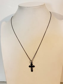 Vintage Sterling Silver Cross pendant Necklace 19"