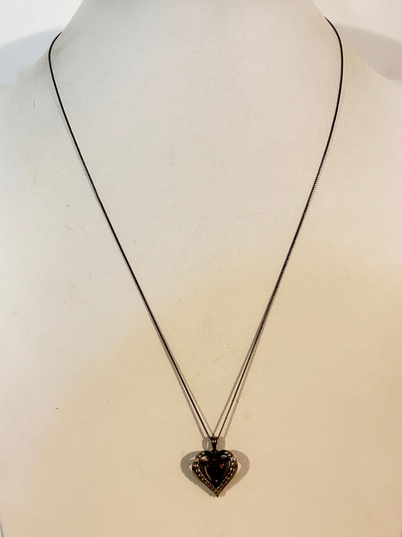 Vintage Sterling Silver Ruby heart pendant Necklace 19" (1 of 6)