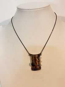 Vintage Sterling Silver shield pendant Modernist Necklace 15"