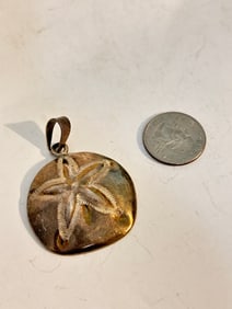 Vintage Sterling Silver ATI Star Fish fossil Pendant