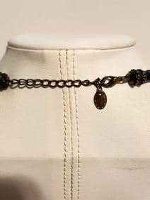 Vintage Blue & Gold Acrylic Bead  Necklace 20"