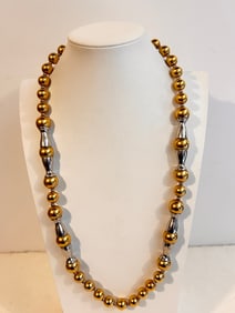 Vintage Gold tone Silver Tone Bead heavy Necklace 27"