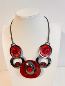 Vintage Elegant Maroon Statement Necklace 17"
