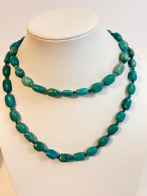 Vintage Turquoise beaded Necklace 34"