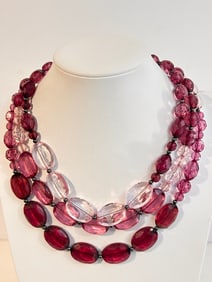 Vintage Acrylic purple Bead 3 strand  Necklace 17"