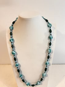 Vintage blue glass bead Necklace 28"