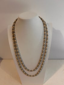 Vintage two tone heavy knotted real Pearl Necklace 46"