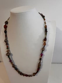 Vintage Multi Gem Stone Beaded Necklace 23"